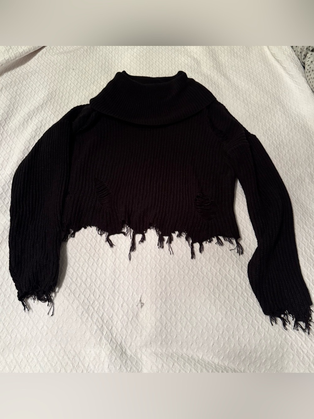 Fashion Nova Black Cropped Distressed Turtleneck Sweater